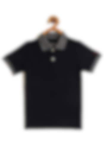 Navy Blue Cotton Polo T-Shirt For Boys by LADORE