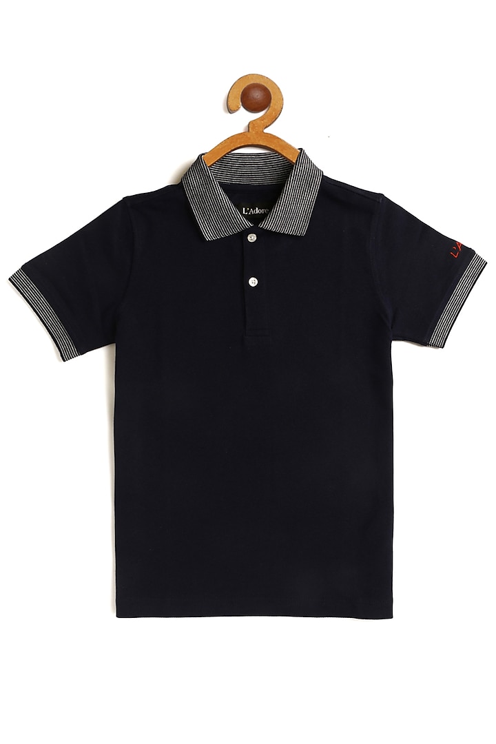 Navy Blue Cotton Polo T-Shirt For Boys by LADORE