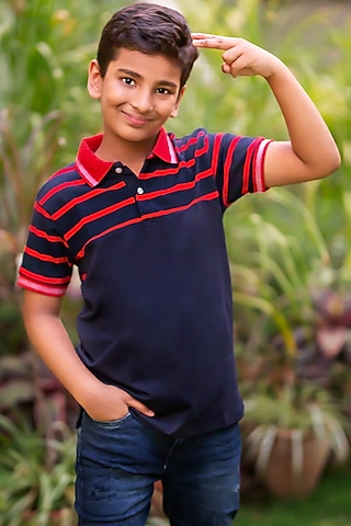 Red & Navy Blue Cotton Polo T-Shirt by LADORE