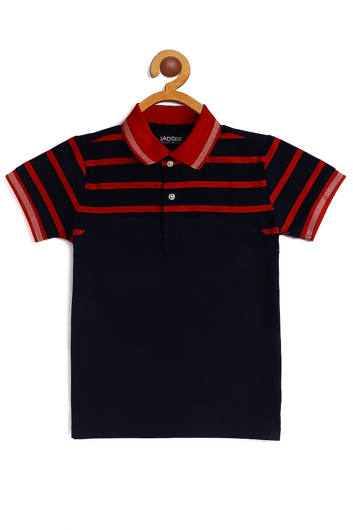 Red & Navy Blue Cotton Polo T-Shirt by LADORE at Pernia's Pop Up Shop