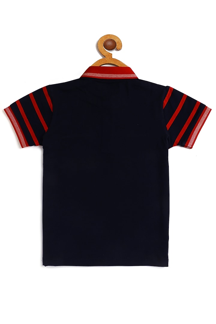 Red & Navy Blue Cotton Polo T-Shirt by LADORE at Pernia's Pop Up Shop