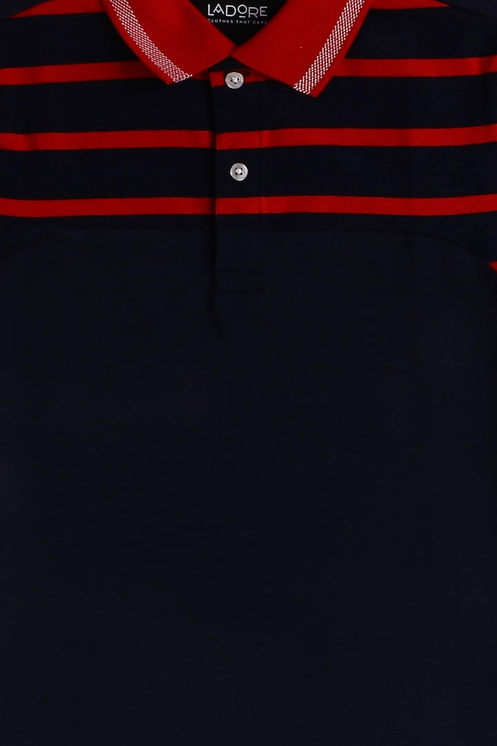 Red & Navy Blue Cotton Polo T-Shirt by LADORE at Pernia's Pop Up Shop