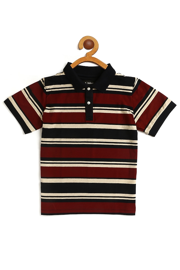 Maroon & Navy Blue Cotton Polo T-Shirt by LADORE