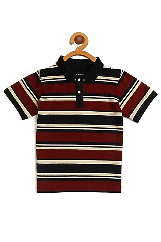 Maroon & Navy Blue Cotton Polo T-Shirt by LADORE