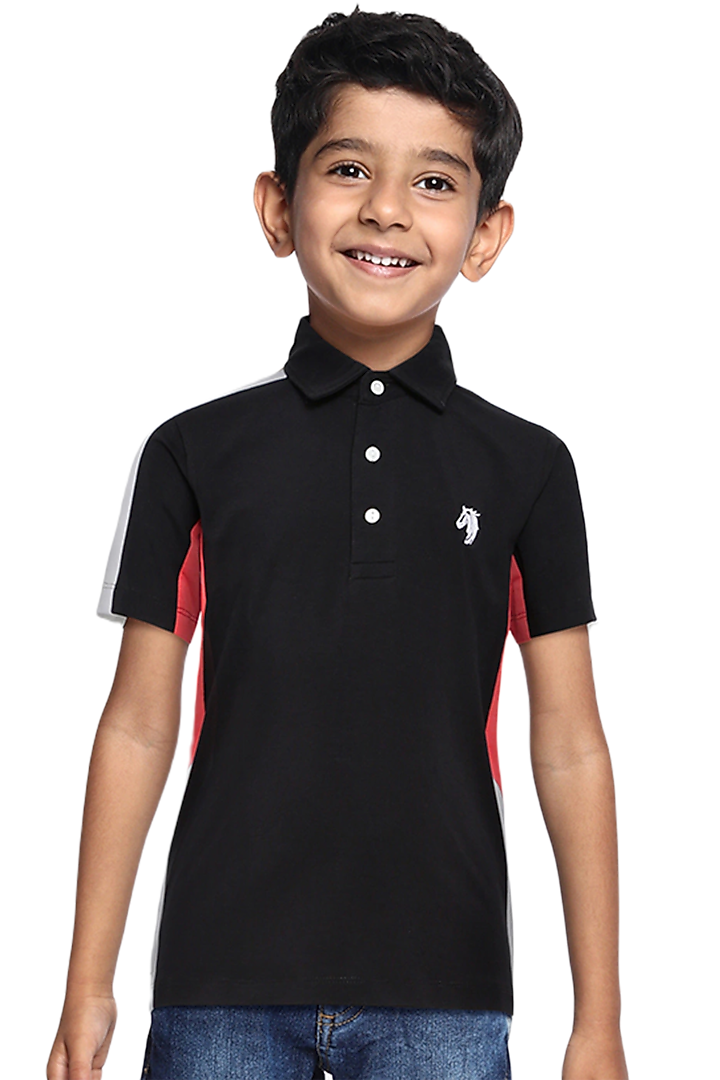 Black Cotton Polo T-Shirt For Boys by LADORE at Pernia's Pop Up Shop
