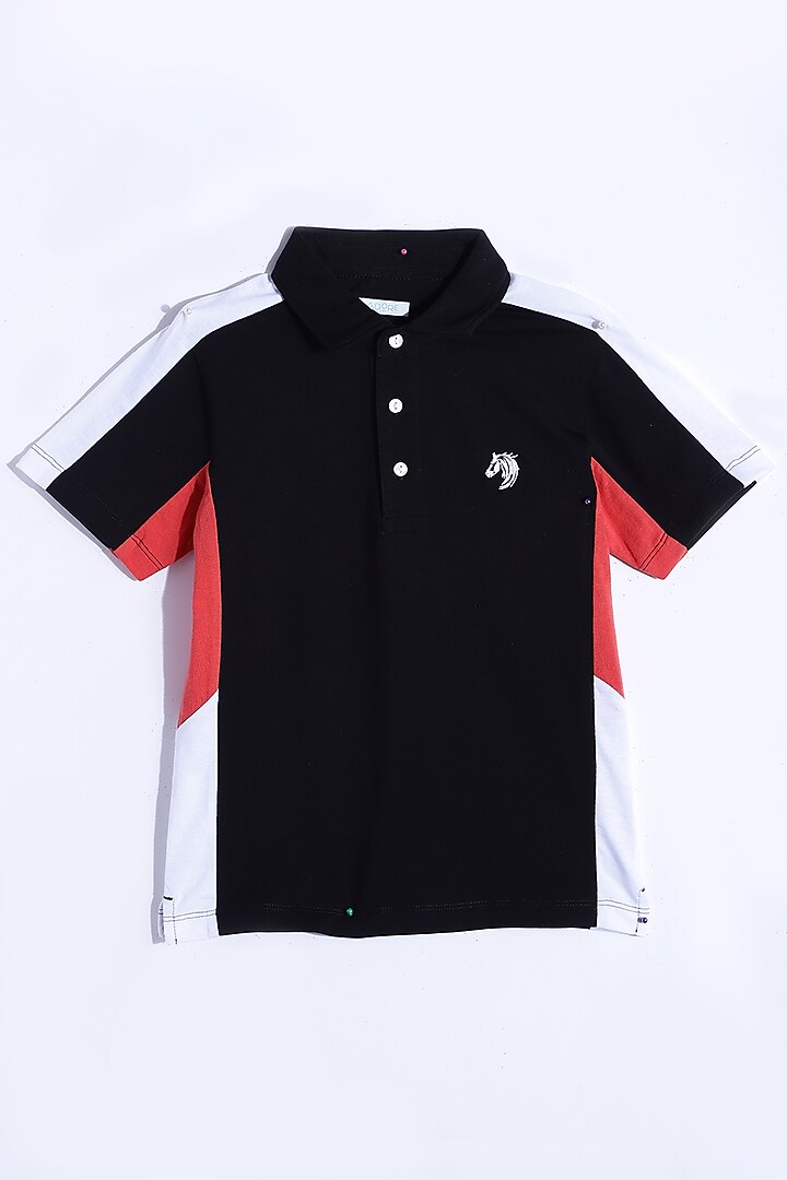 Black Cotton Polo T-Shirt For Boys by LADORE at Pernia's Pop Up Shop