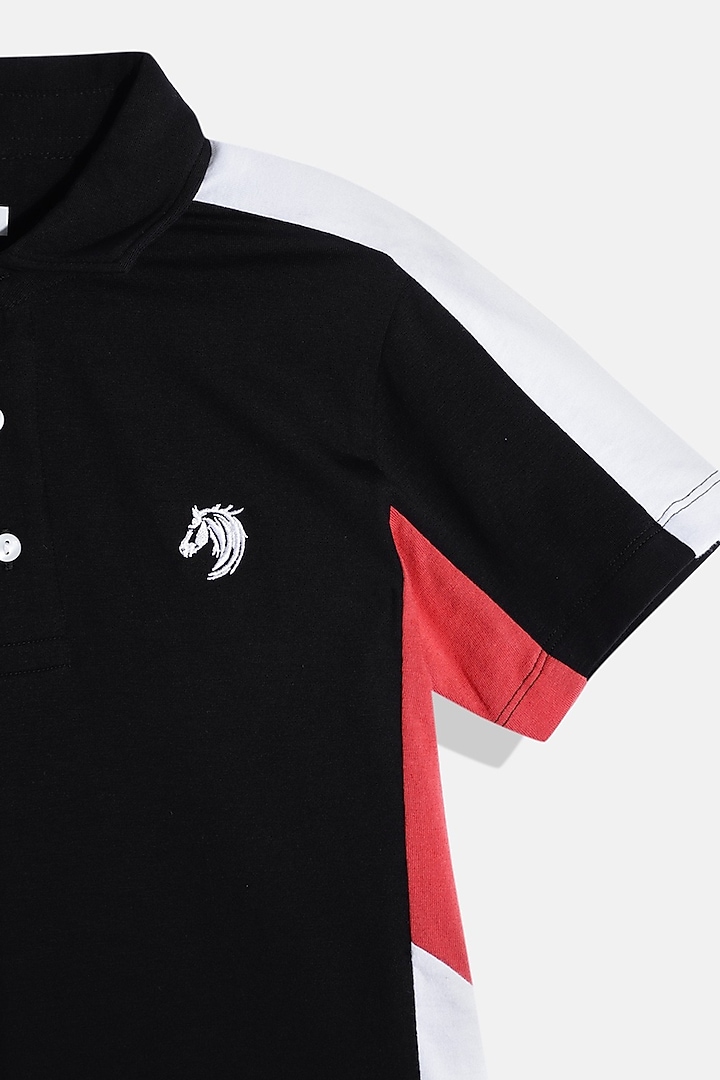 Black Cotton Polo T-Shirt For Boys by LADORE at Pernia's Pop Up Shop
