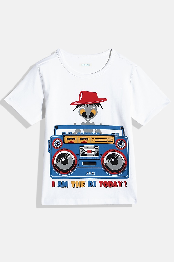 White T-Shirt With Print For Boys by LADORE at Pernia's Pop Up Shop