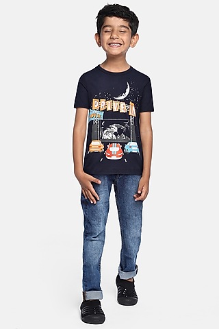 Blue Cotton T-Shirt For Boys by LADORE