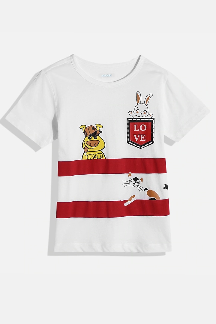 White Printed T-Shirt In Cotton & Spandex by LADORE at Pernia's Pop Up Shop