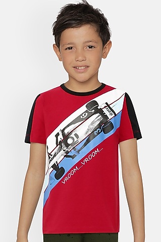 Red Cotton & Spandex T-Shirt For Boys by LADORE