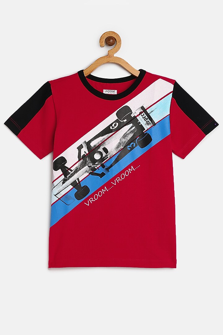 Red Cotton & Spandex T-Shirt For Boys by LADORE at Pernia's Pop Up Shop