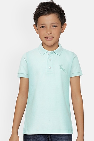Light Blue Cotton Polo T-Shirt by LADORE