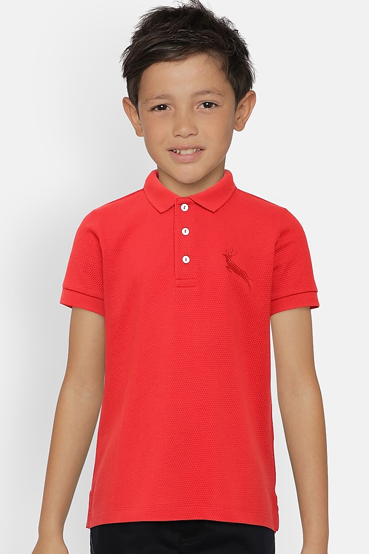 Red Cotton Polo T-Shirt by LADORE