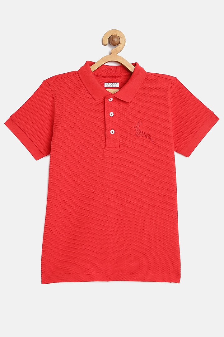 Red Cotton Polo T-Shirt by LADORE at Pernia's Pop Up Shop