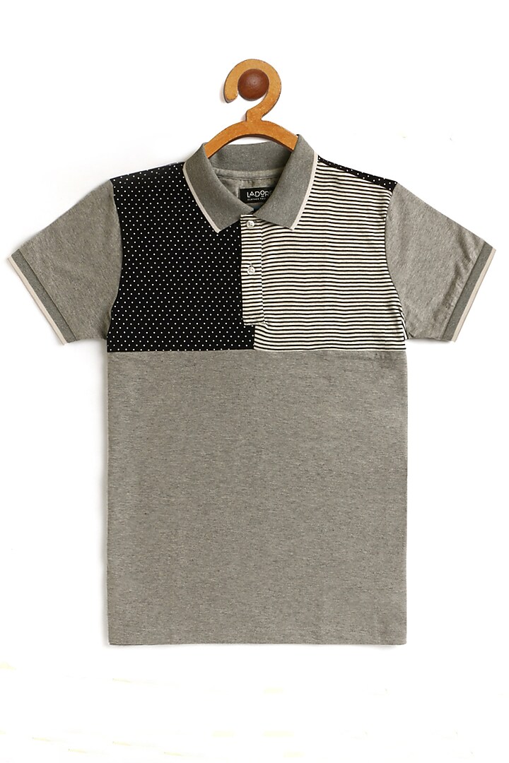 Grey Cotton Polo T-Shirt by LADORE at Pernia's Pop Up Shop