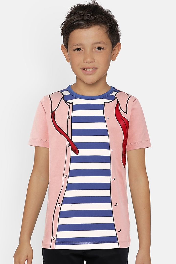 Pink & Blue Cotton T-Shirt by LADORE at Pernia's Pop Up Shop