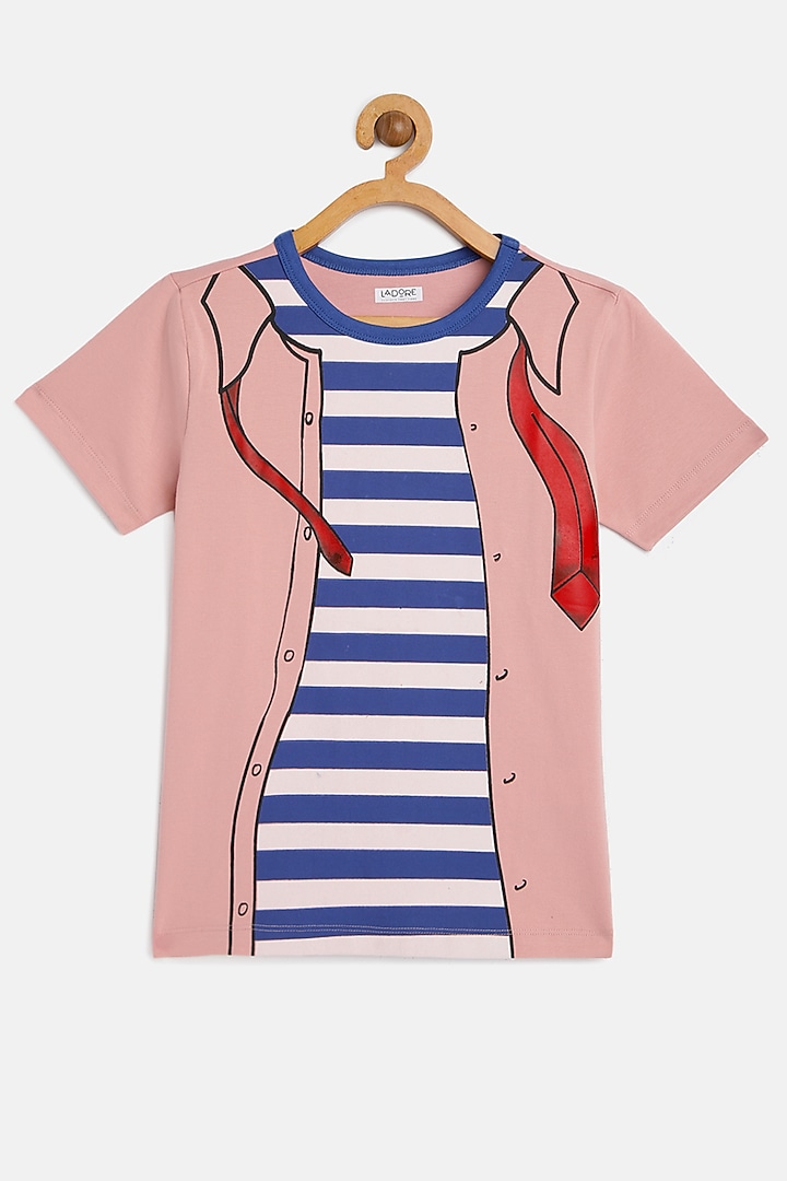 Pink & Blue Cotton T-Shirt by LADORE at Pernia's Pop Up Shop