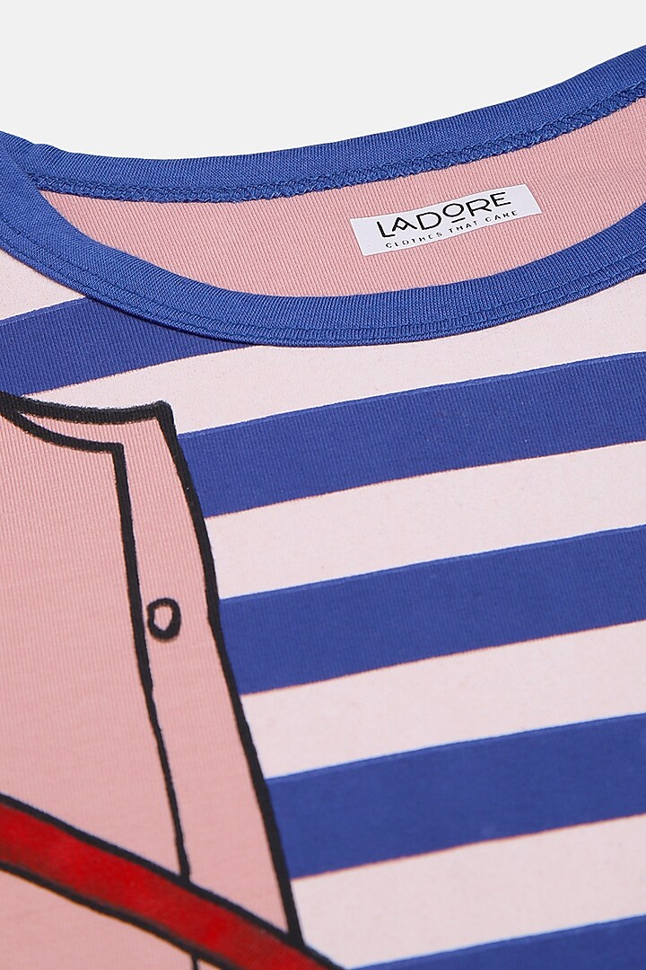 Pink & Blue Cotton T-Shirt by LADORE at Pernia's Pop Up Shop