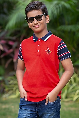 Red & Blue Cotton Polo T-Shirt by LADORE