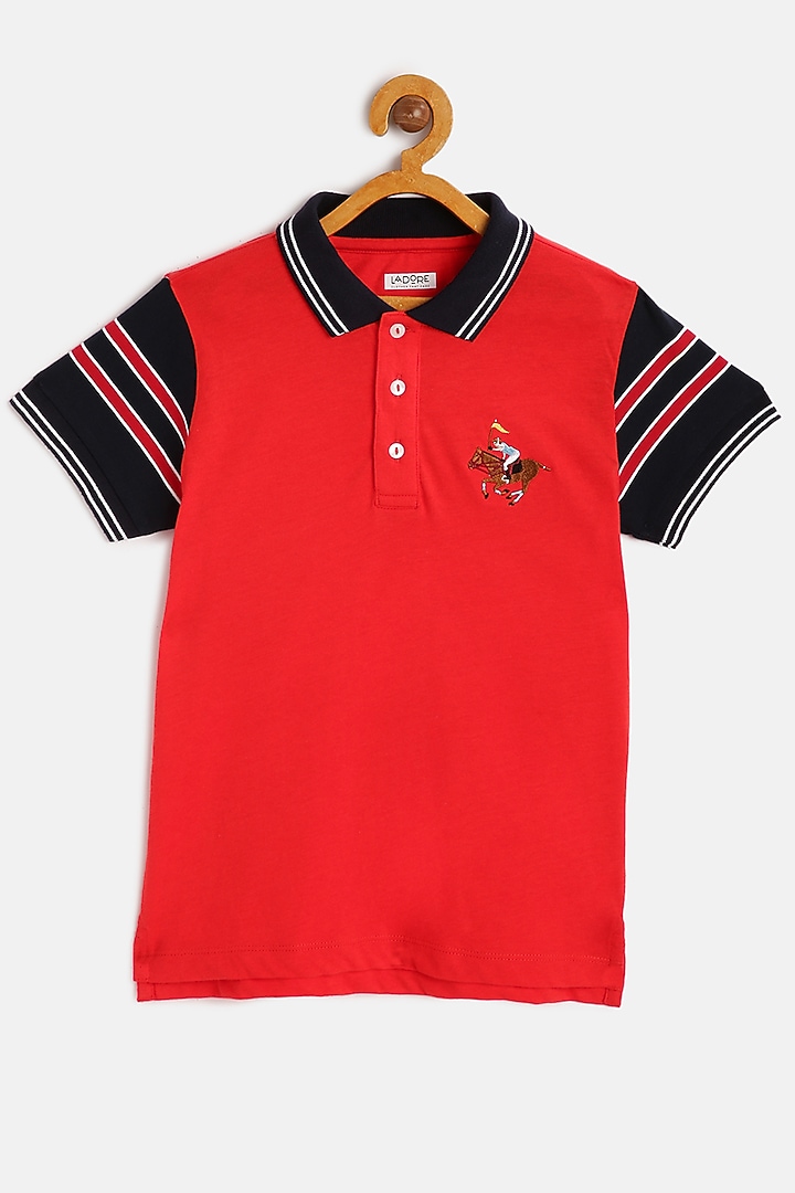Red & Blue Cotton Polo T-Shirt by LADORE at Pernia's Pop Up Shop