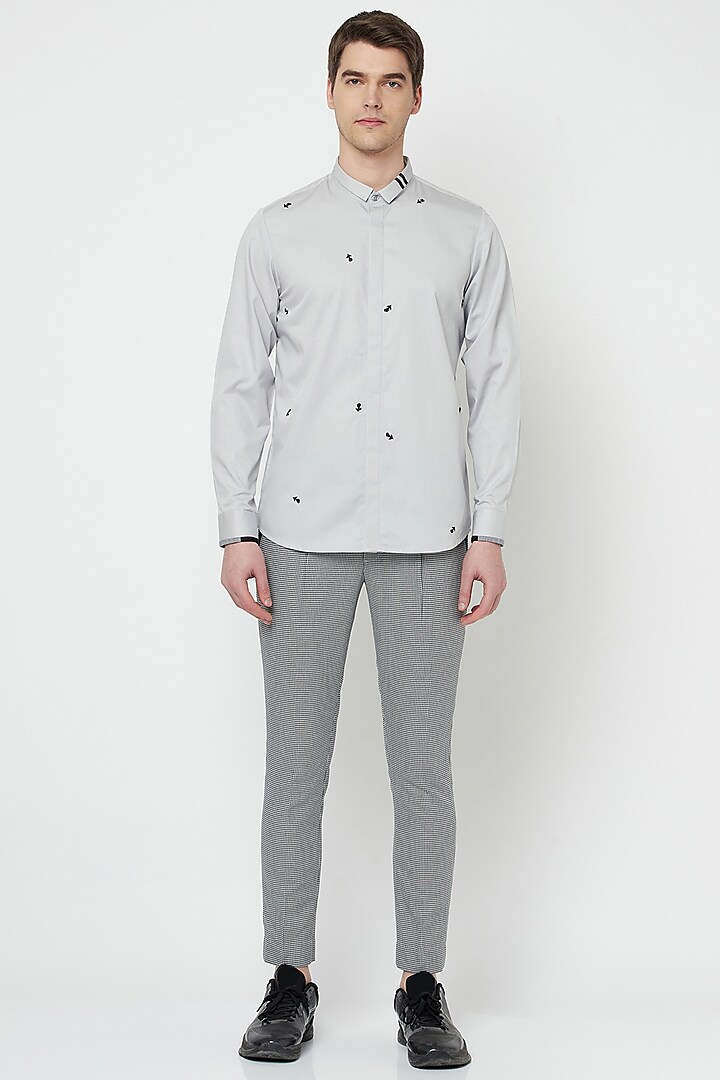 Grey Hand Embroidered Shirt by Lacquer Embassy