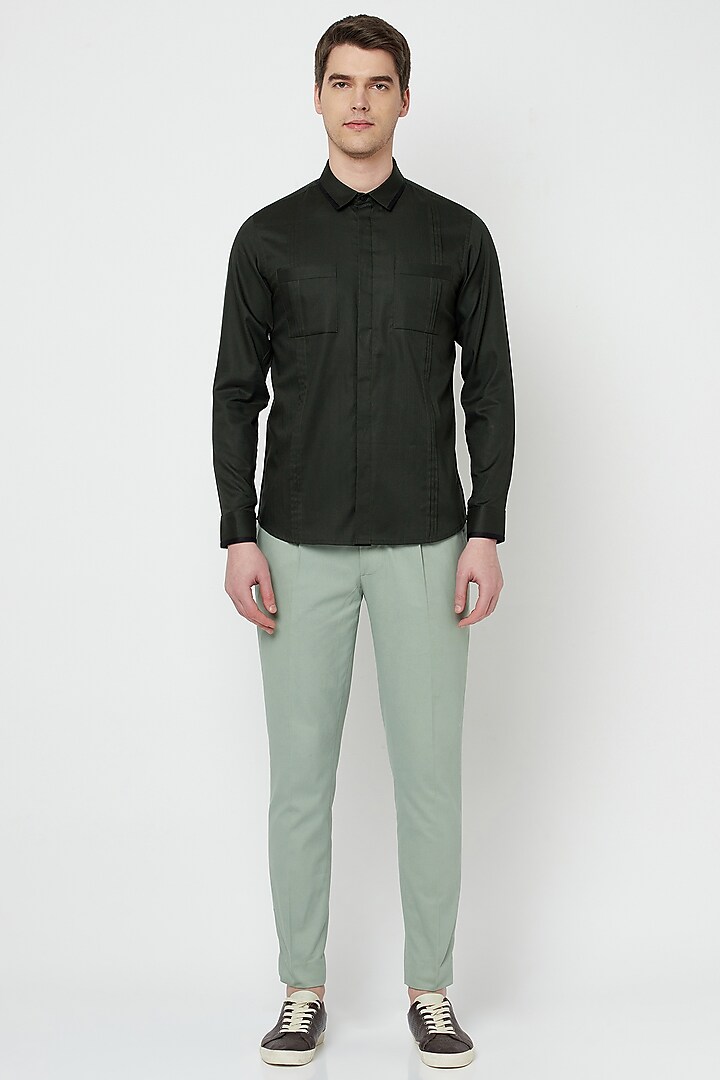 Dark Mineral Green Cotton Shirt by Lacquer Embassy