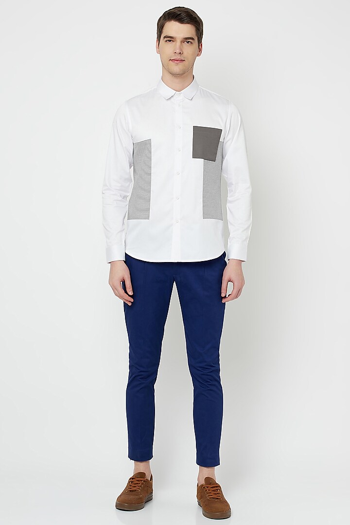 White Cotton Satin Panelled Shirt by Lacquer Embassy