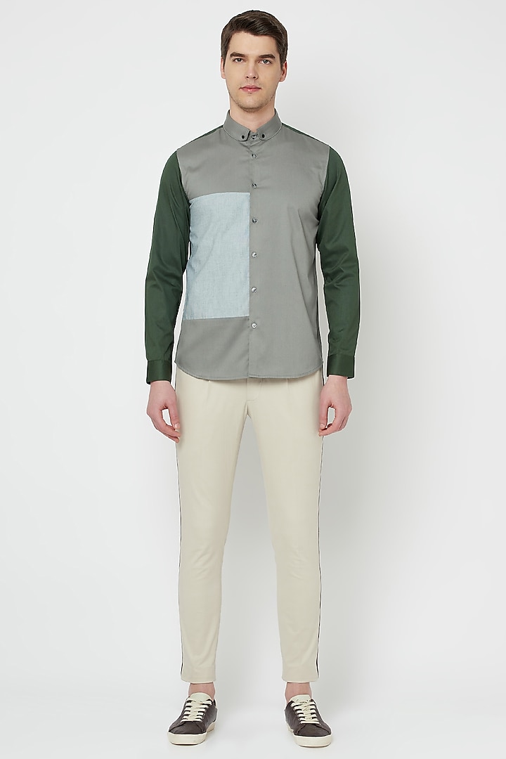 Olive Green Panelled Shirt by Lacquer Embassy