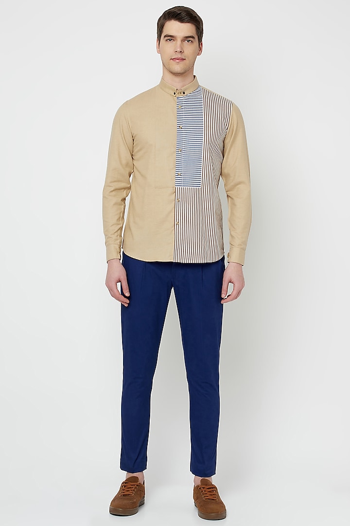 Tuscan Beige Panelled Shirt by LACQUER Embassy