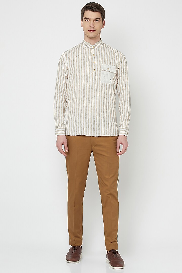 Beige & White Striped Shirt by Lacquer Embassy