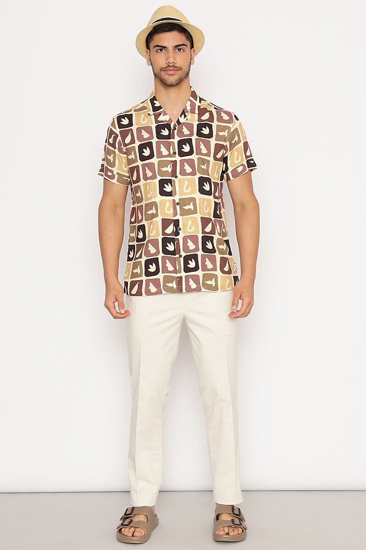 Beige Rayon Digital Printed Shirt by Lacquer Embassy