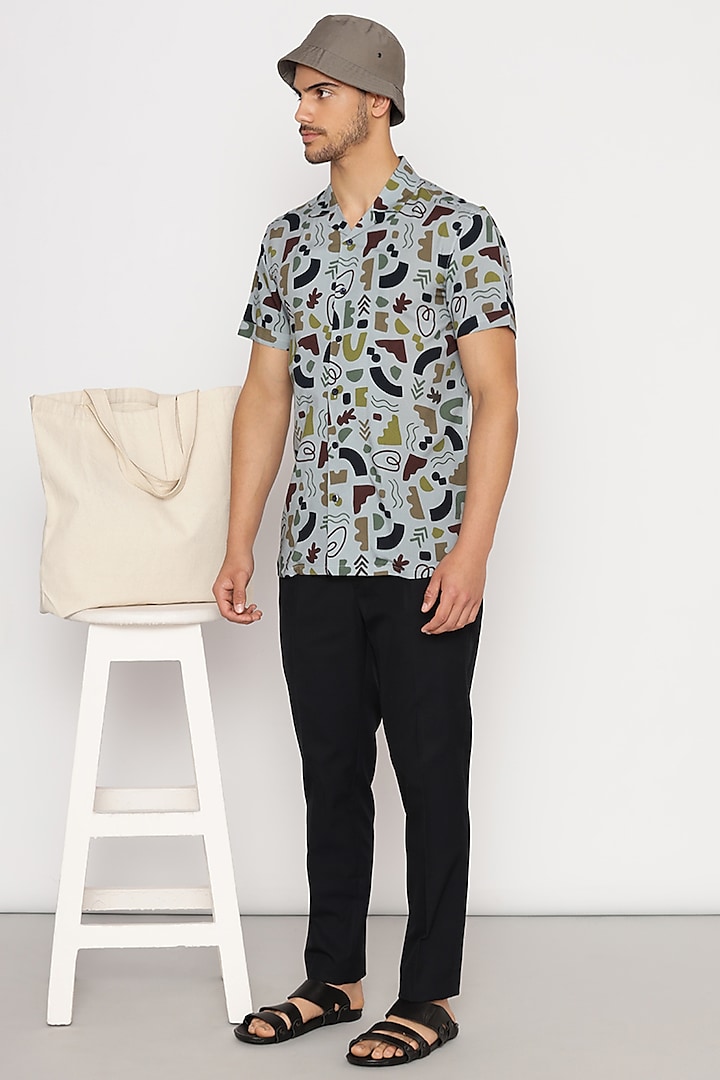 Blue Rayon Digital Printed Shirt by Lacquer Embassy