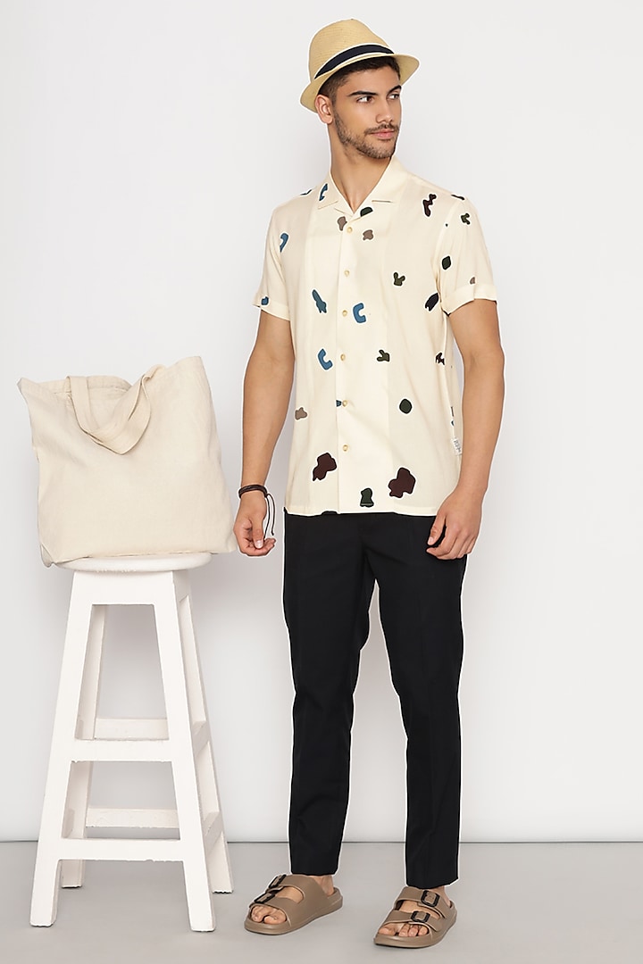 Beige Rayon Digital Printed Shirt by Lacquer Embassy