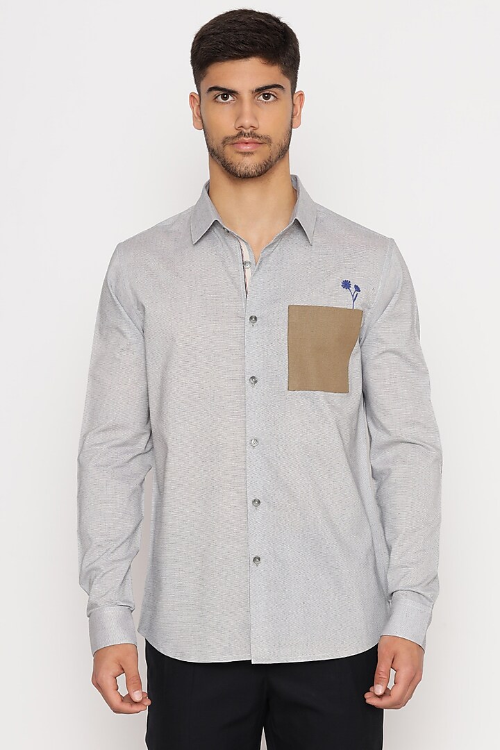 Grey Textured Cotton Shirt by Lacquer Embassy