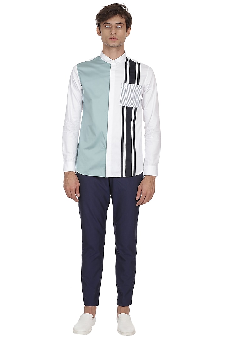 White Color Blocked Shirt by Lacquer Embassy