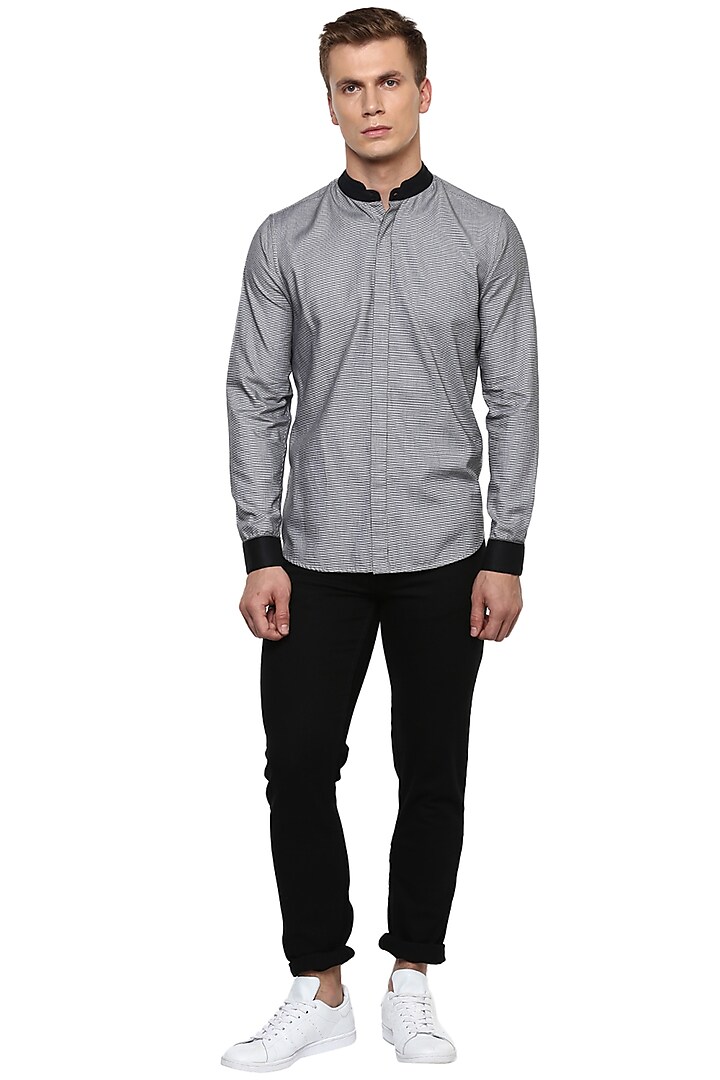 Grey Chinese Collared Shirt by Lacquer Embassy