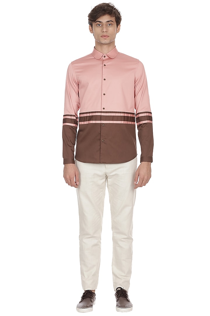 Pink & Brown Color Blocked Shirt by Lacquer Embassy