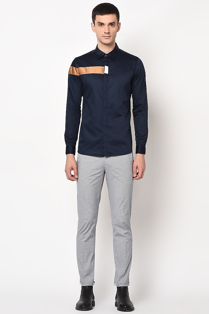Navy Blue Concealed Placket Shirt by Lacquer Embassy