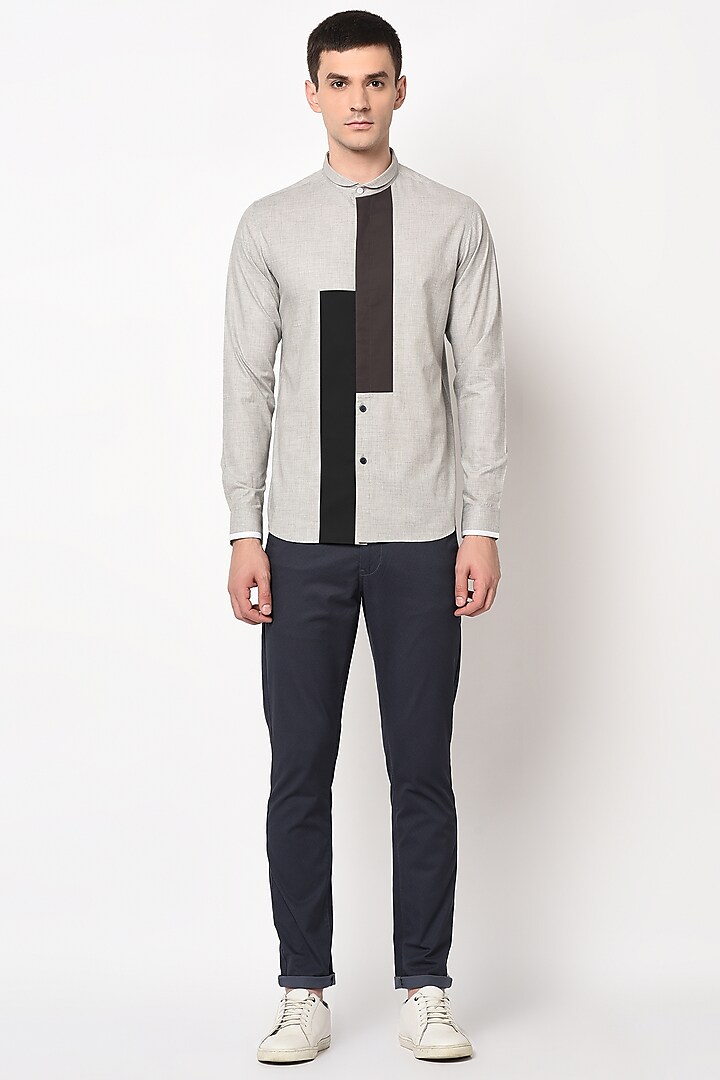 Grey Shirt With Color Blocking by Lacquer Embassy