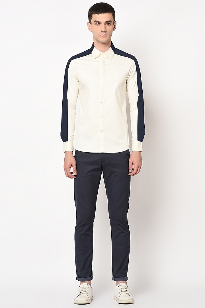 Off White Shirt With Paneled Shoulder by Lacquer Embassy