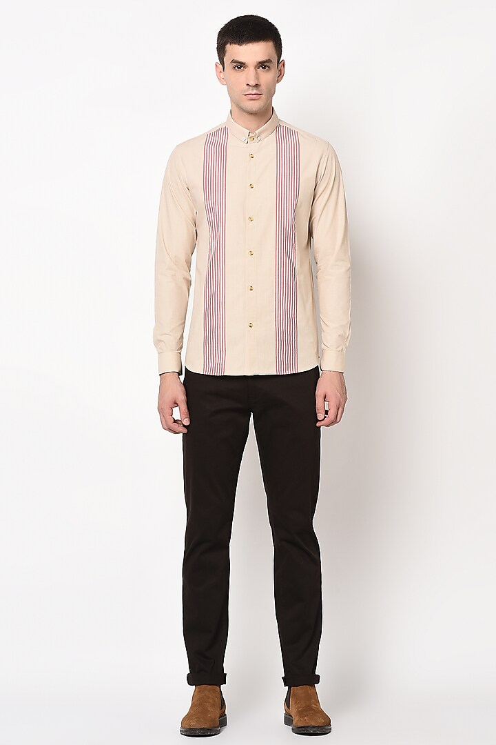 Beige Striped Panel Shirt by Lacquer Embassy
