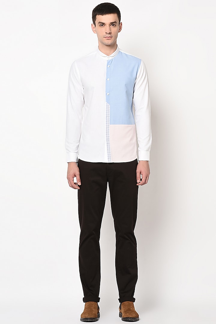 White Shirt With Color Blocked Checks by Lacquer Embassy