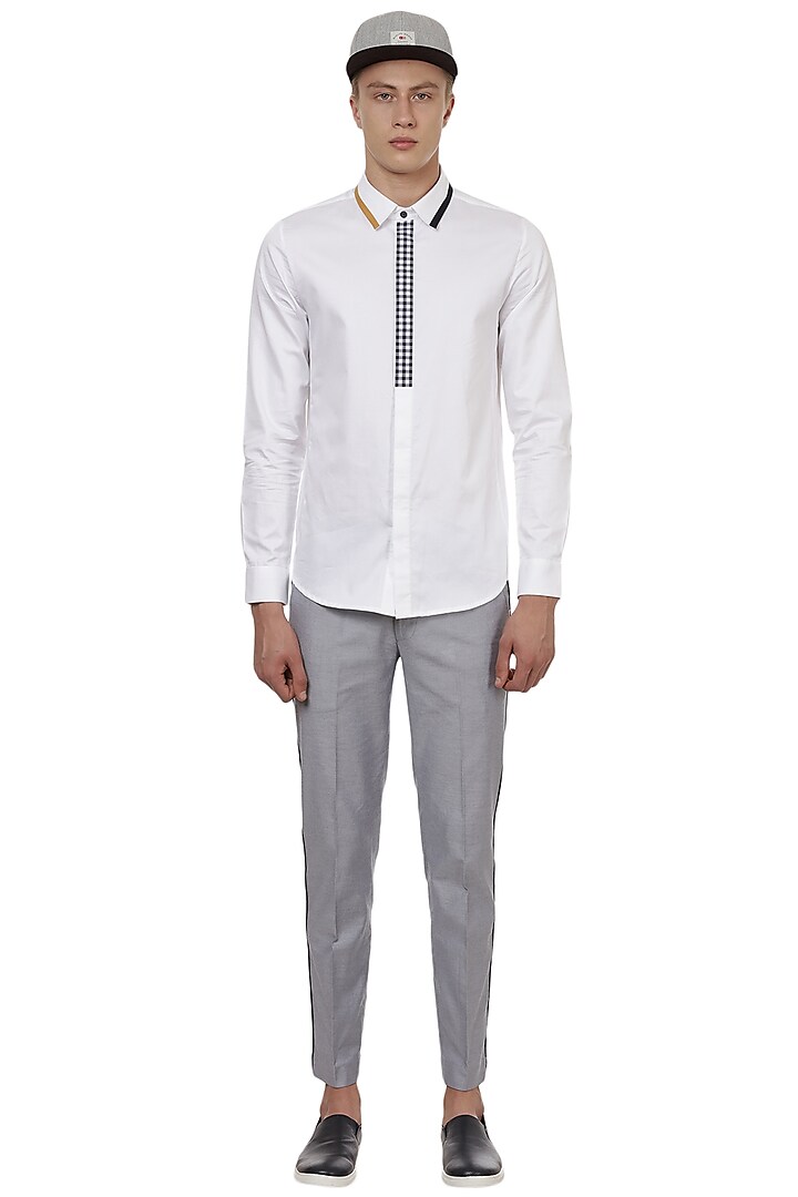 White Shirt With Gingham Half Placket by Lacquer Embassy