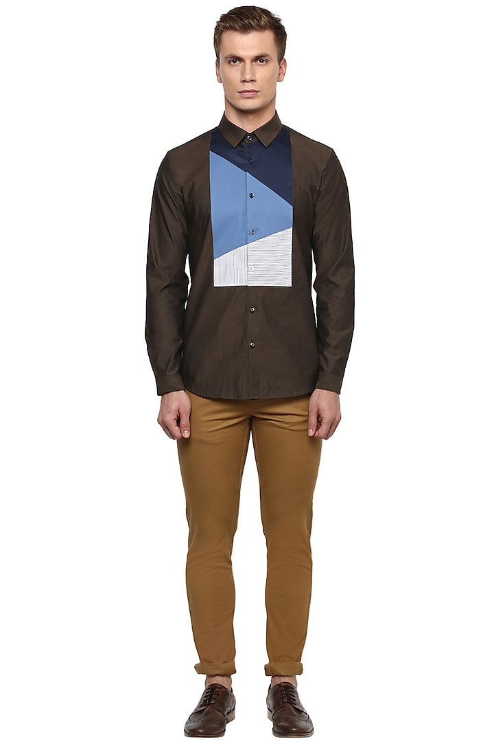 Dark Brown Striped Shirt by Lacquer Embassy