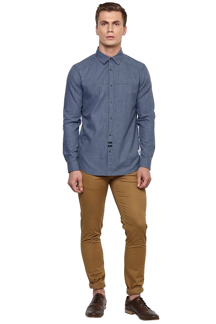 Blue Shirt With Tan Elbow Patch by Lacquer Embassy