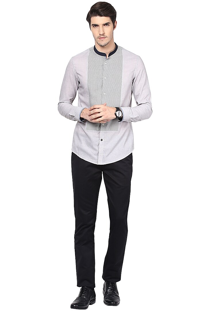 Grey Striped Cotton Shirt by Lacquer Embassy