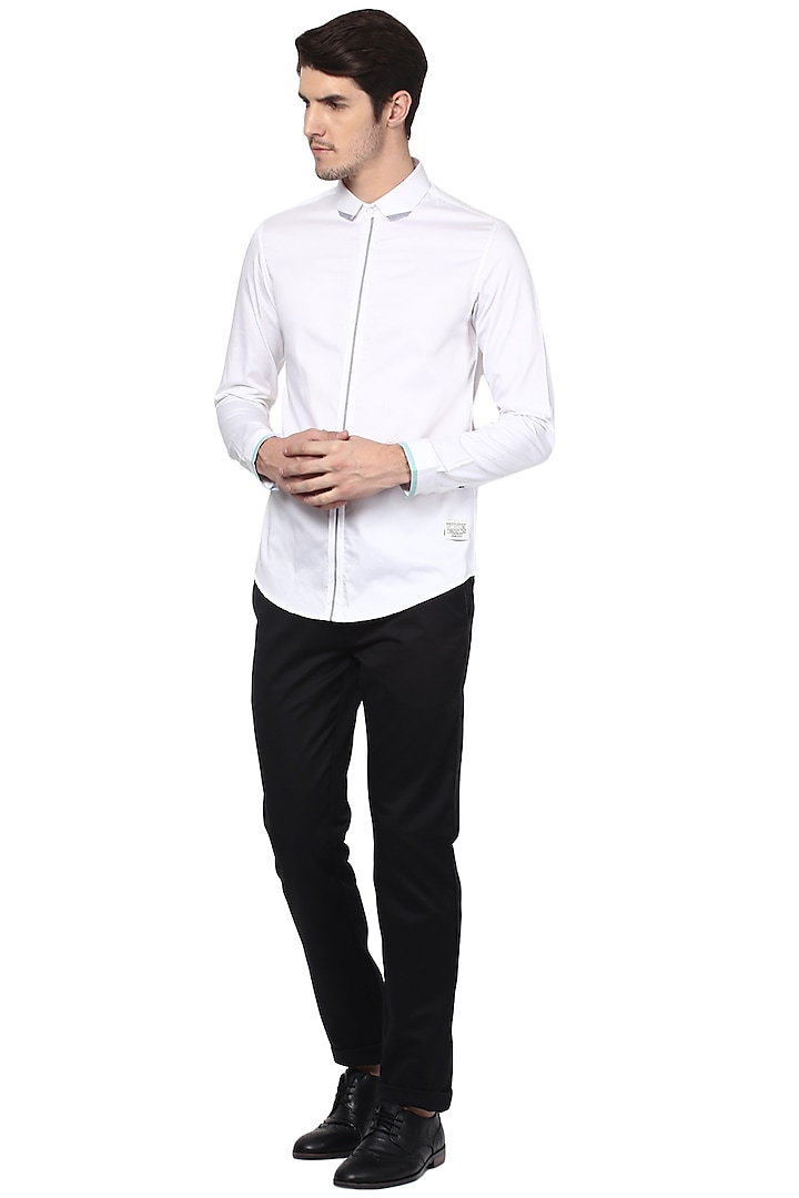 White Shirt With Contrast Placket by Lacquer Embassy