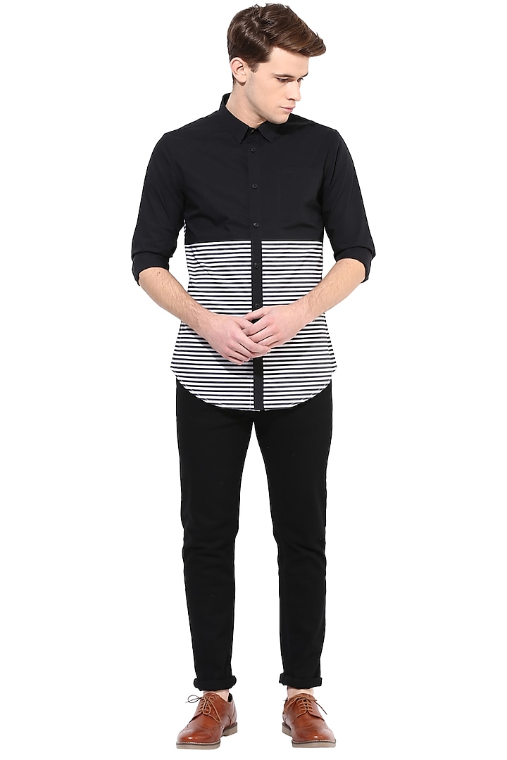 Black Striped Shirt With Pocket by Lacquer Embassy