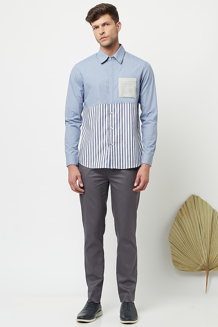 Blue Cotton Striped Shirt by Lacquer Embassy